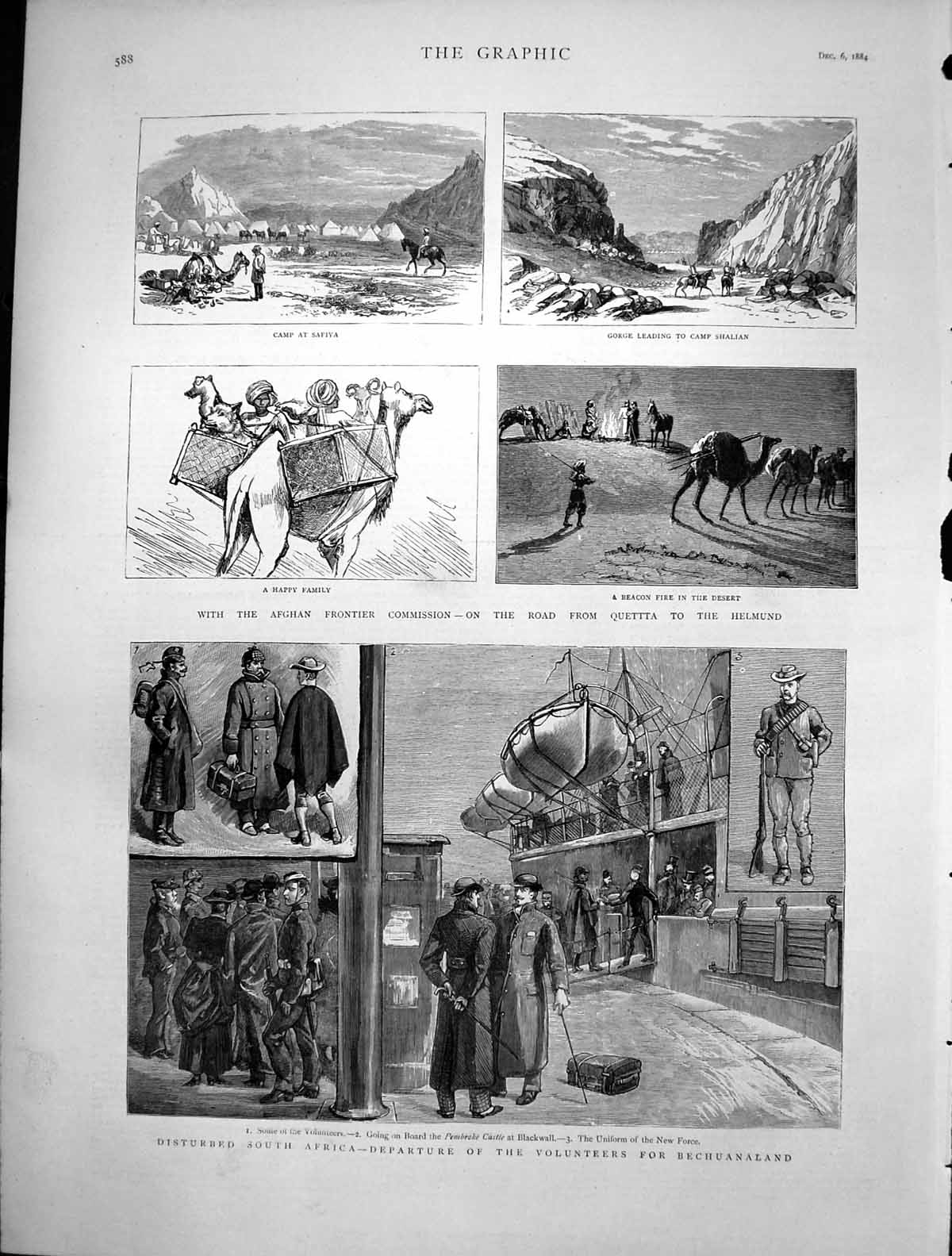Old Antique Print Volunteers Bechuanaland Afghan Frontier Commission 1884 19th