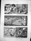 Old Print Amusements British Tar Abroad Native Ladies Tennis Seining 1884 19th