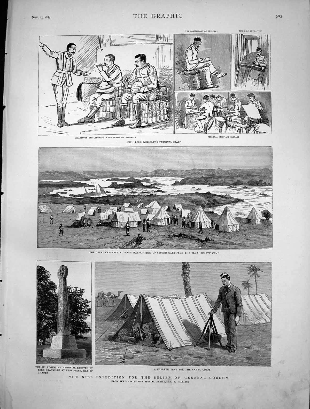 Antique Print Nile Expedition Lord Wolseleys Staff Cataract Wady Halfa 1884