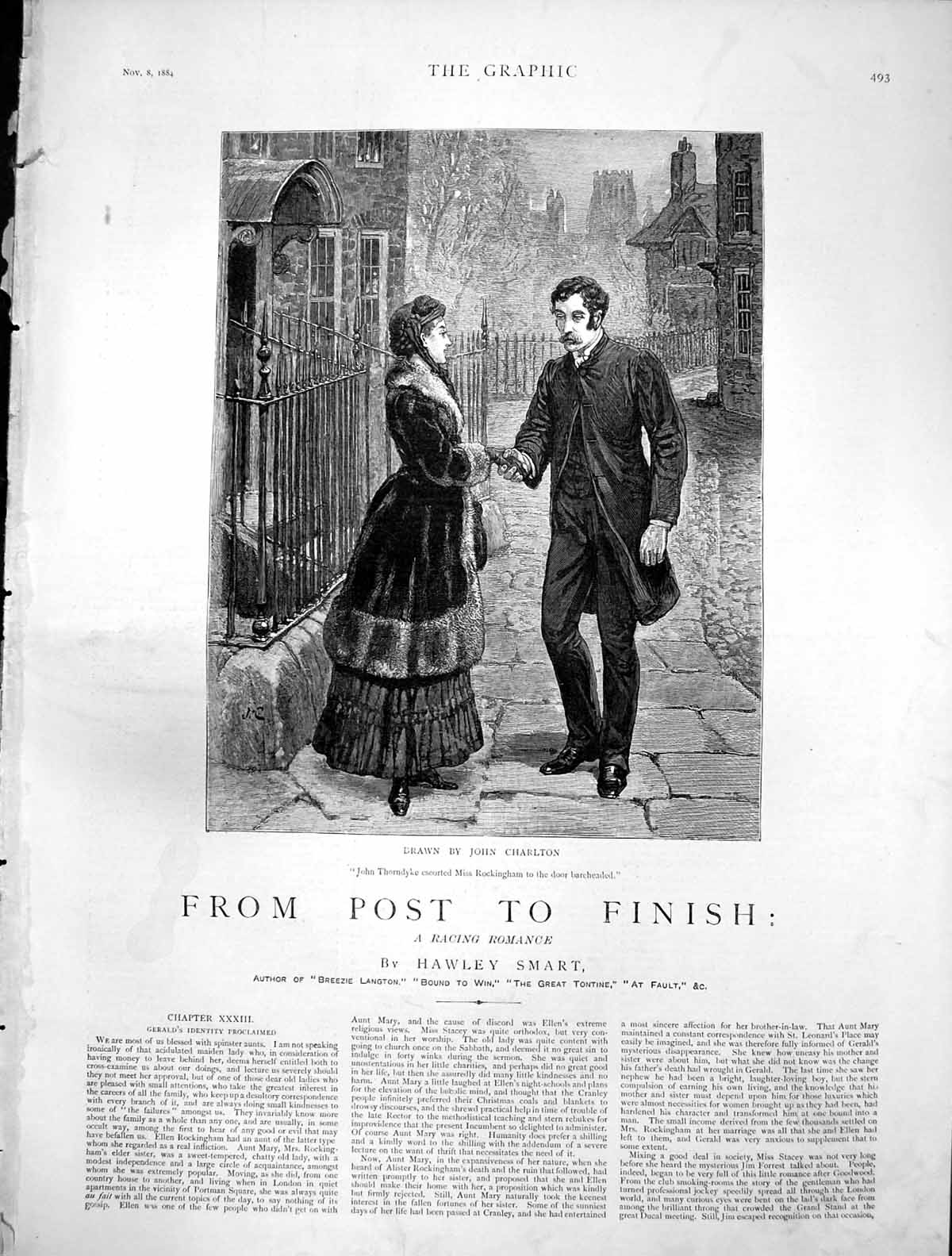 Antique Print From Post To Finish John Thorndyke Miss Rockingham Door 1884 19th