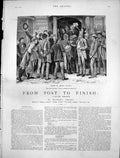 Antique Old Print From Post To Finish Waiting Wire Crowd Men Await News 1884