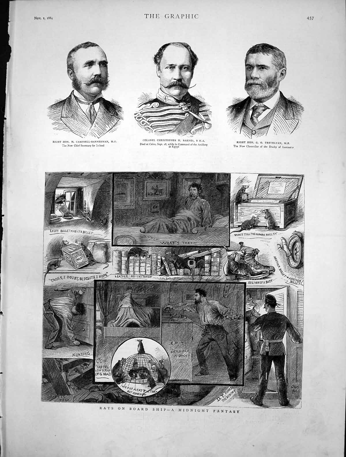 Antique Print Rats On Board Ship G Trevelyan Mp Campbell Bannerman Mp 1884 19th