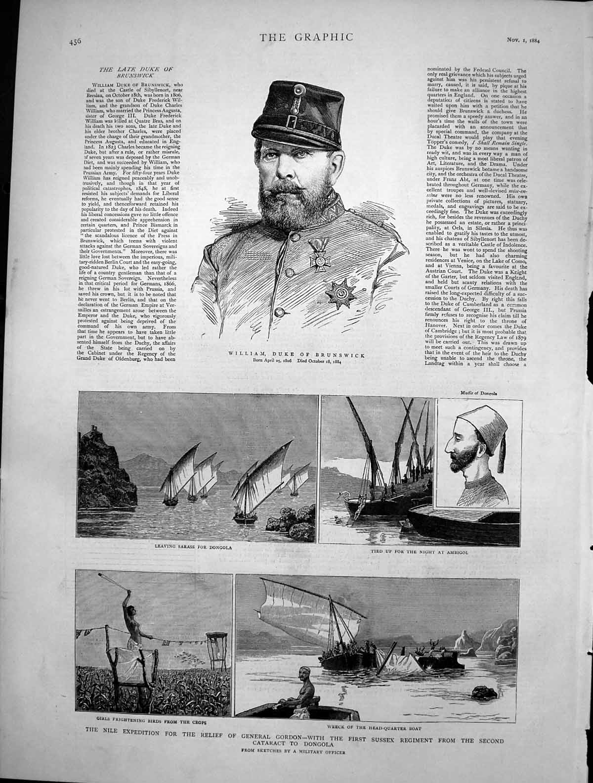 Old Print William Duke Brunswick Nile Expedition 1St Sussex Regiment 1884