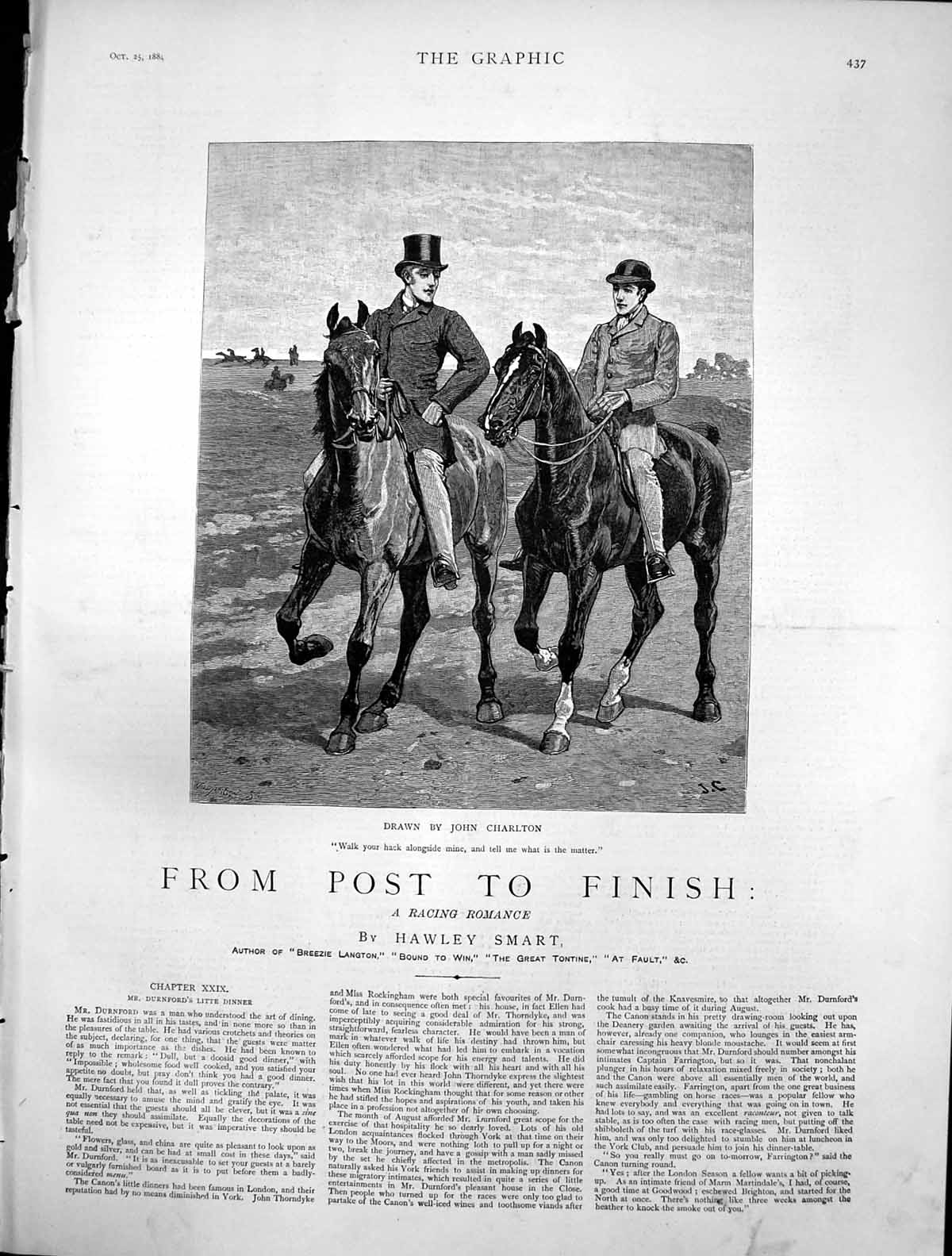 Old Print From Post To Finish Mr Dunfords Little Dinner Men Horseback1884 19th