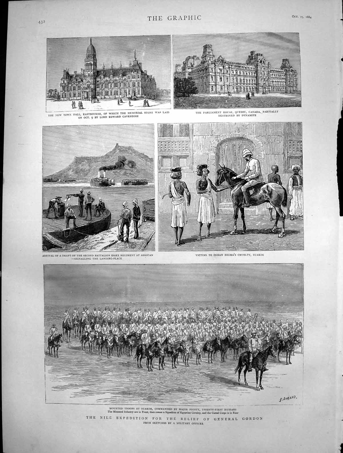 Antique Print Nile Troops Suakim Major Pigott New Town Hall Eastbourne 1884