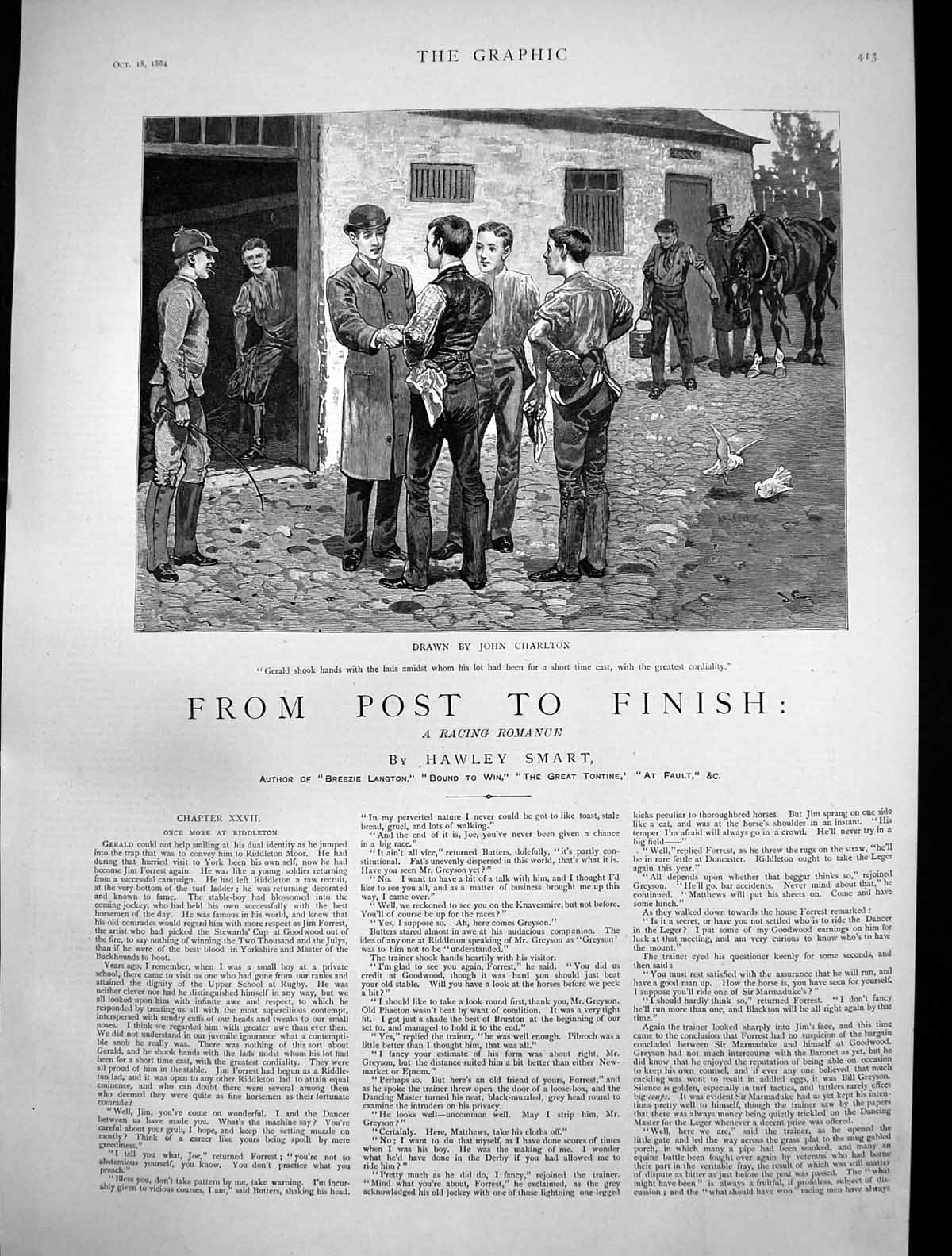 Antique Old Print From Post To Finish Once More Riddleton Gerald Lads 1884 19th