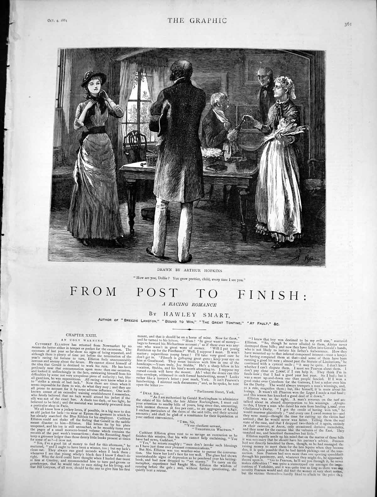 Antique Old Print From Post To Finish Ugly Warning Dollie Grows Prettier 1884
