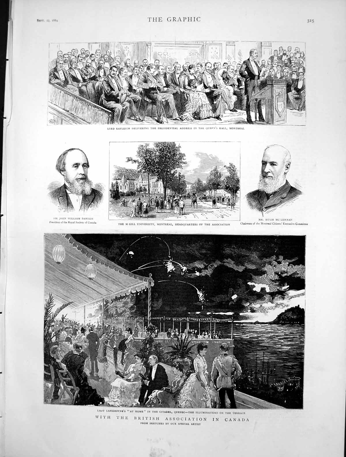 Old Print British Association Canada University Montreal Lord Raleigh1884 19th