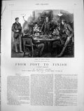 Antique Print From Post To Finish Newmarket Men Table Sit Down Forest 1884 19th