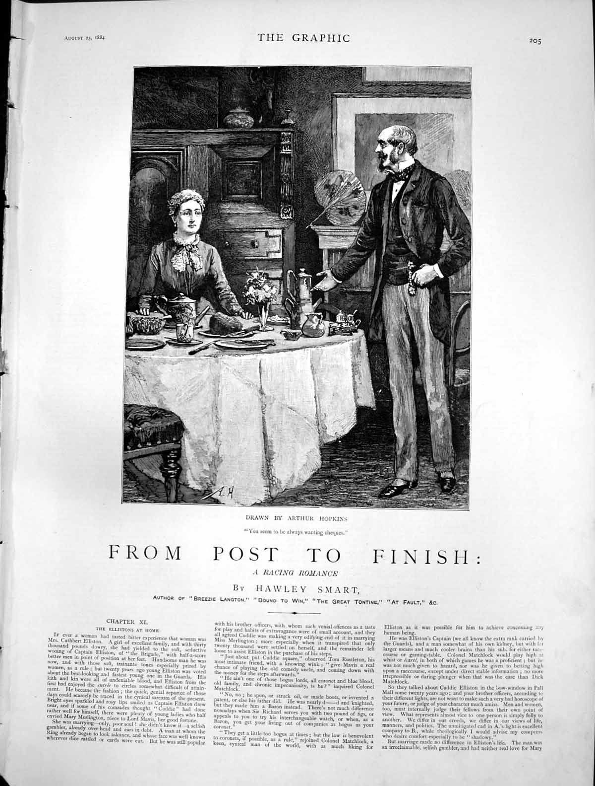 Old Print From Post To Finish Ellistons At Home Always Want Cheques 1884 19th