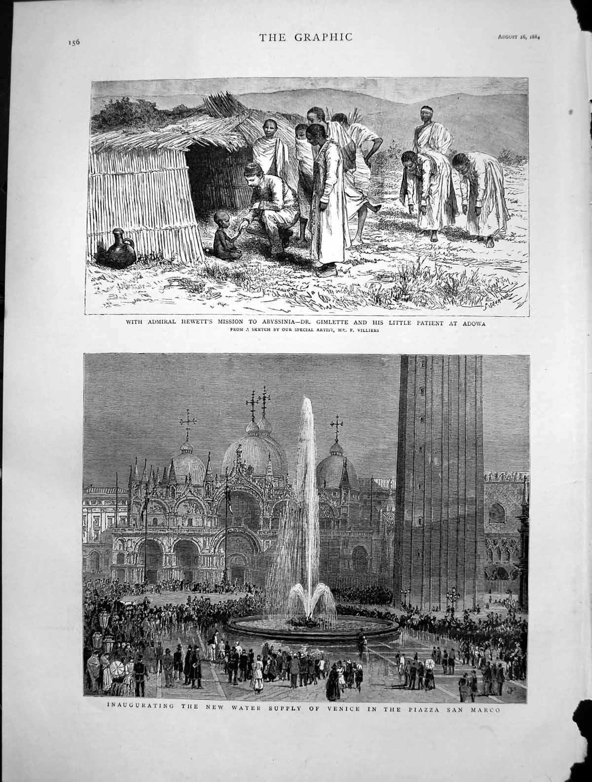 Antique Old Print Admiral Hewetts Mission Abyssinia Water Supply Venice 1884