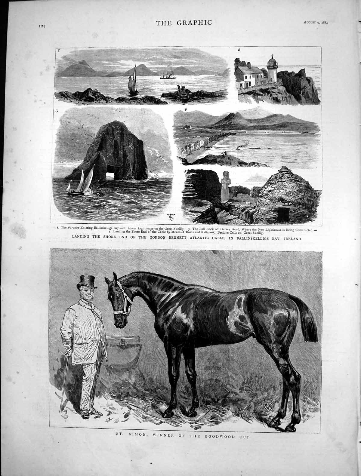 Antique Print St Simon Winner Goodwood Bennett Atlantic Cable Ireland 1884 19th