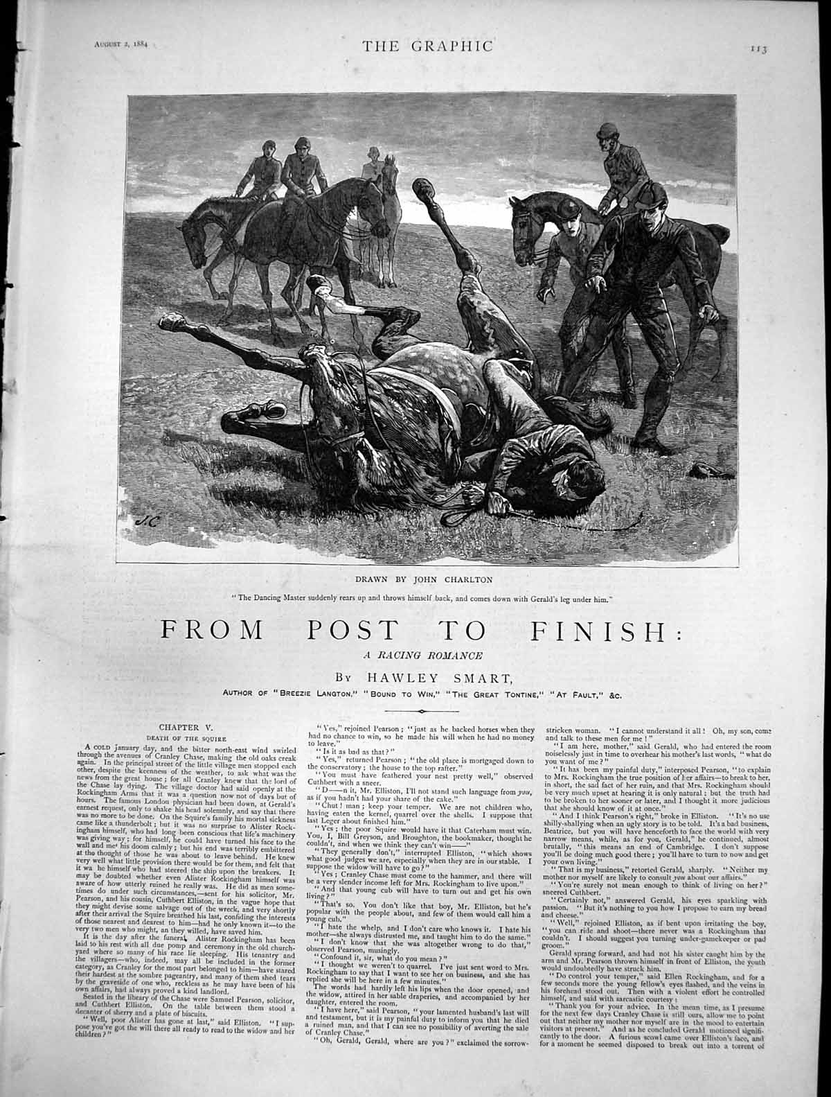Old Print From Post Finish Death Squire Dancing Master Falls Gerald 1884 19th