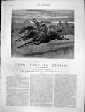 Old Antique Print From Post To Finish Phaetons Leger Horses Racing 1884 19th