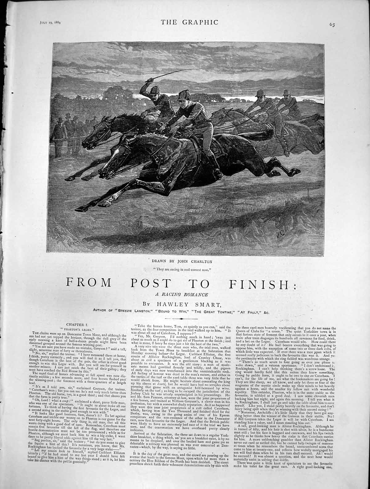 Old Antique Print From Post To Finish Phaetons Leger Horses Racing 1884 19th