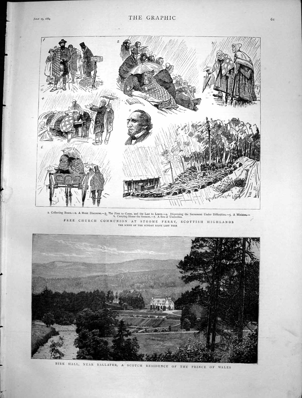 Old Antique Print Free Church Communion Scotland Birk Hall Ballater 1884 19th