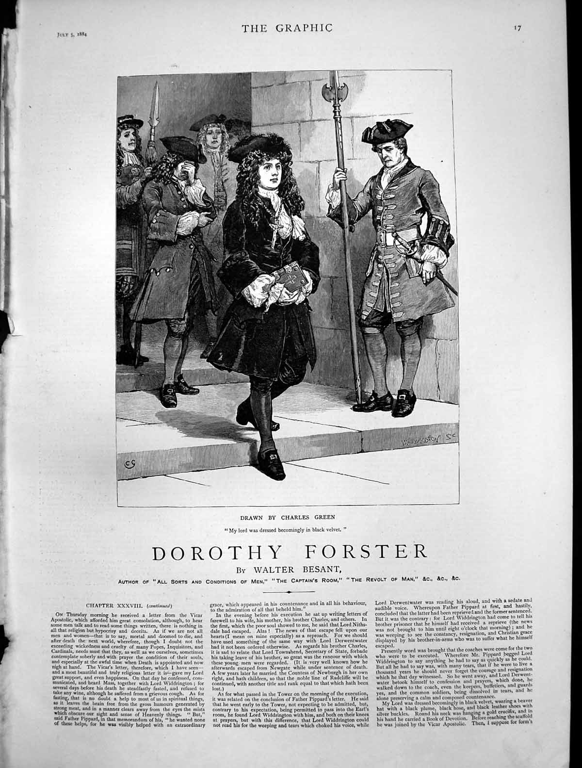 Antique Old Print Dorothy Forster C Green My Lord Dressed Black Velvet 1884