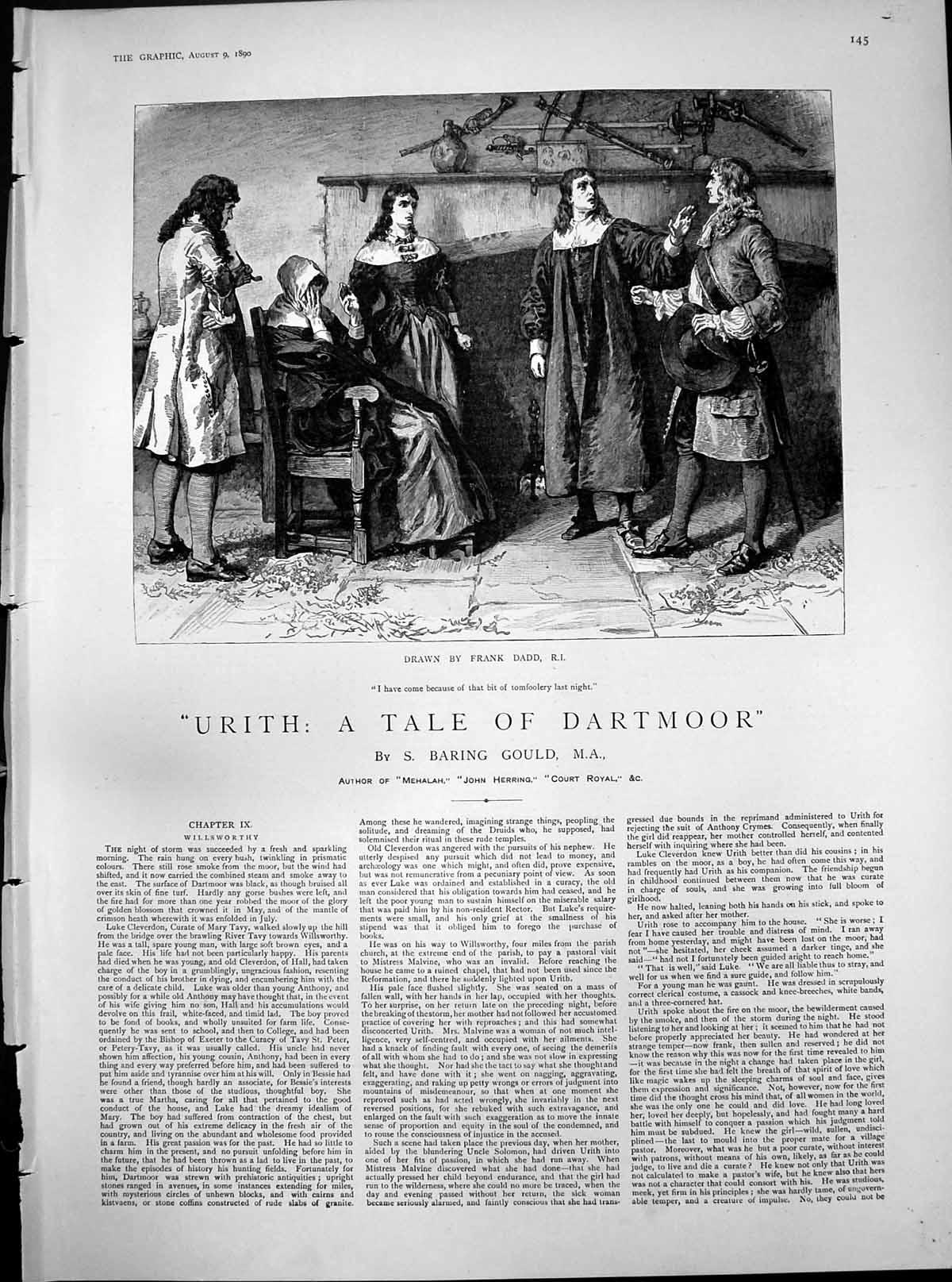 Antique Old Print Urith Tale Dartmoor Frank Dadd Come Tomfoolery Night 1890