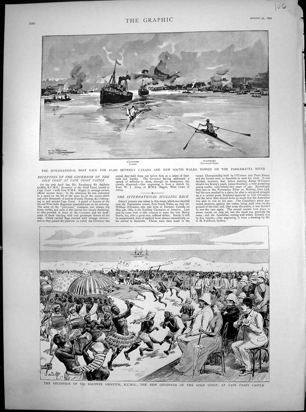 Antique Old Print Sir Baldwin Griffith GCoast Boat Race Canada N S Wales 1890