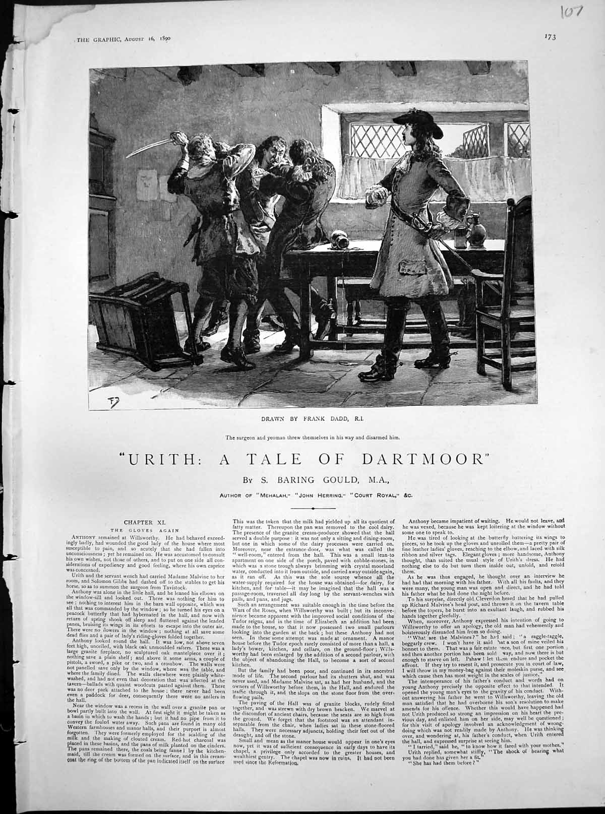 Antique Old Print Urith Tale Dartmoor Frank Dadd Surgeon Yeoman Disarm 1890
