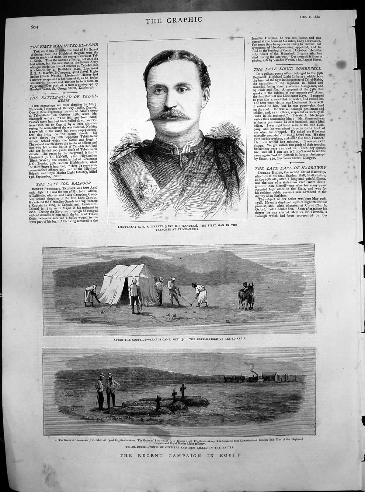 Old Print Egypt Tel El Kebir Tombs Men Killed Battle Lieut G Harvey 1882 19th