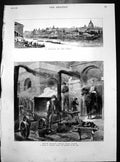 Antique Old Print Regatta Tiber Horse Guards Whitehall Re Paving Road 1882 19th
