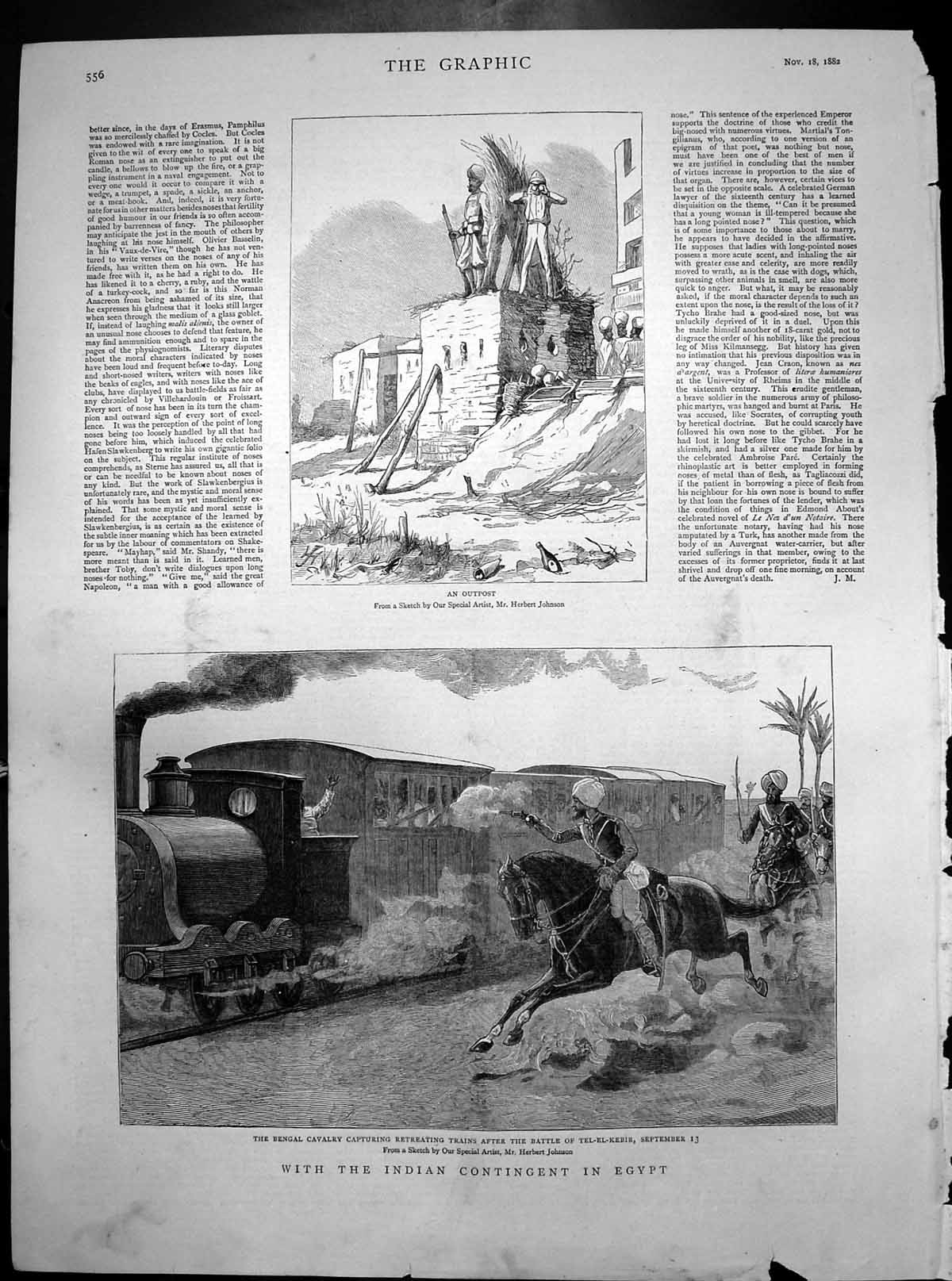 Antique Print Indian Contingent Egypt Bengal Cavalry Capturing Trains 1882 19th