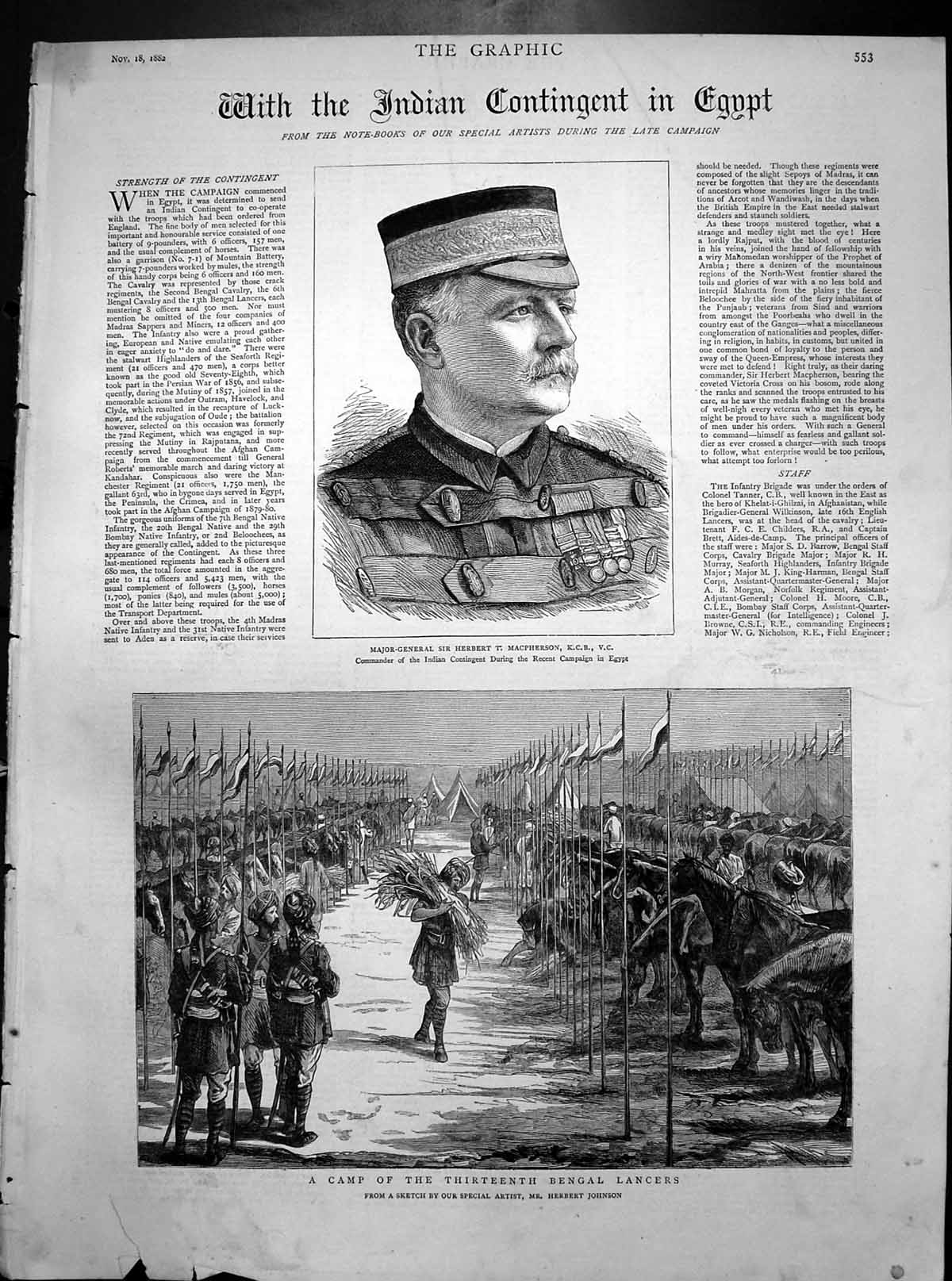 Antique Print Herbert Macpherson Indian Contingent Egypt Bengal Lancers1882