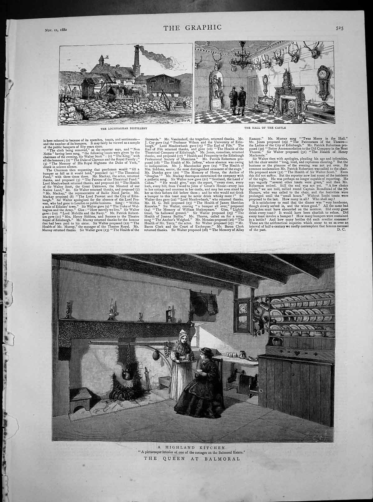 Antique Old Print Highland Kitchen Queen Balmoral Lochnagar Distillery 1882