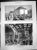 Antique Old Print Queen Balmoral Waiting Queen Crathie Church Ball Room 1882