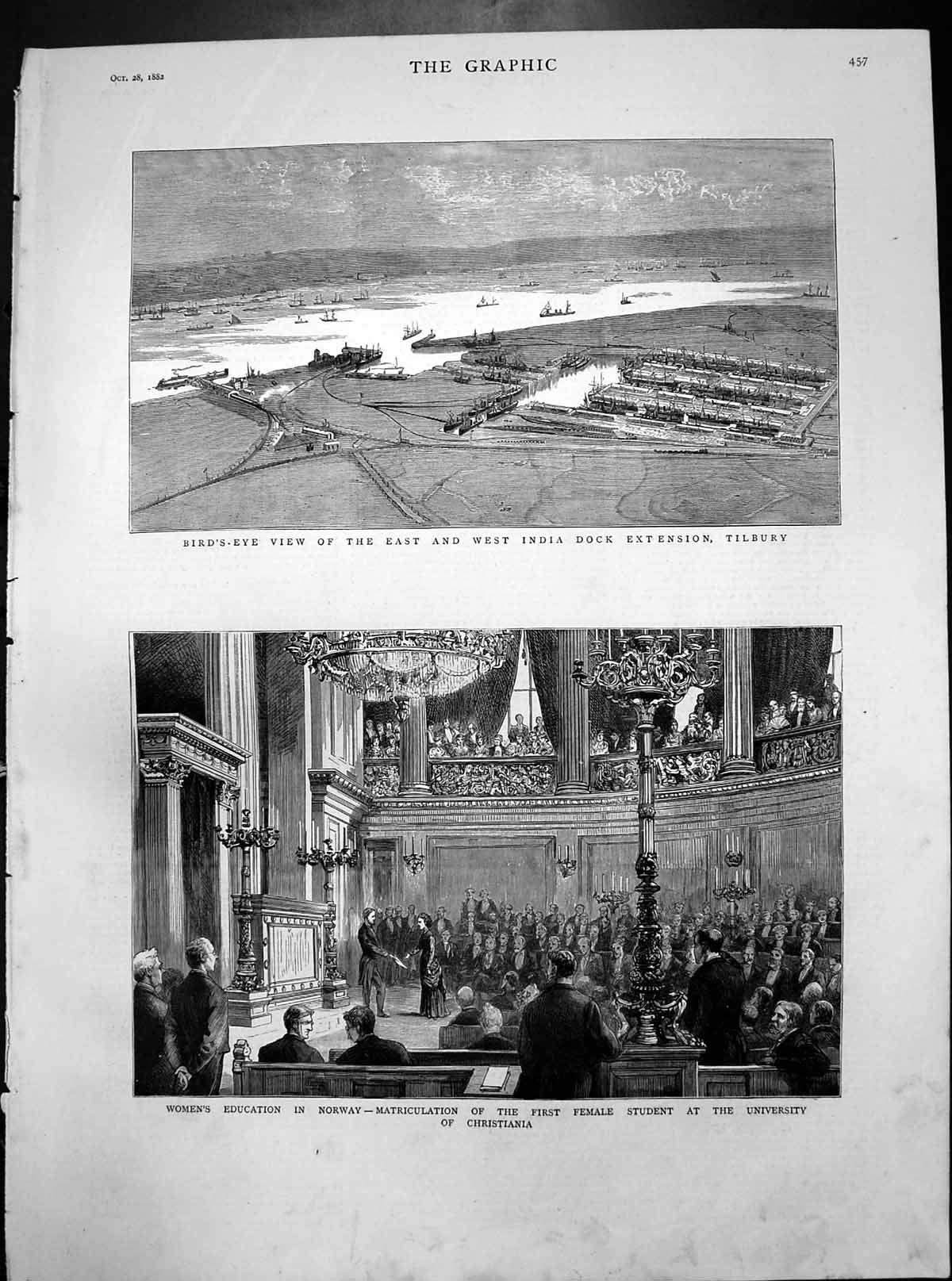 Old Print India Dock Tilbury First Female Student University Norway 1882 19th