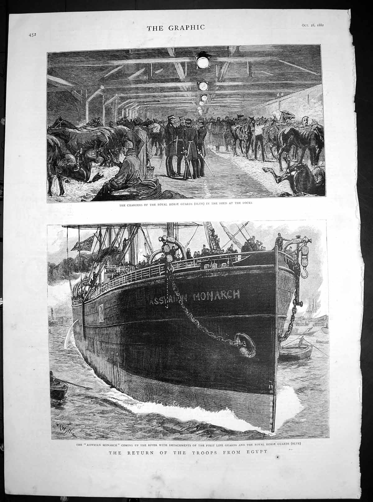 Antique Old Print Return Troops From Egypt Assyrian Monarch Life Guards 1882