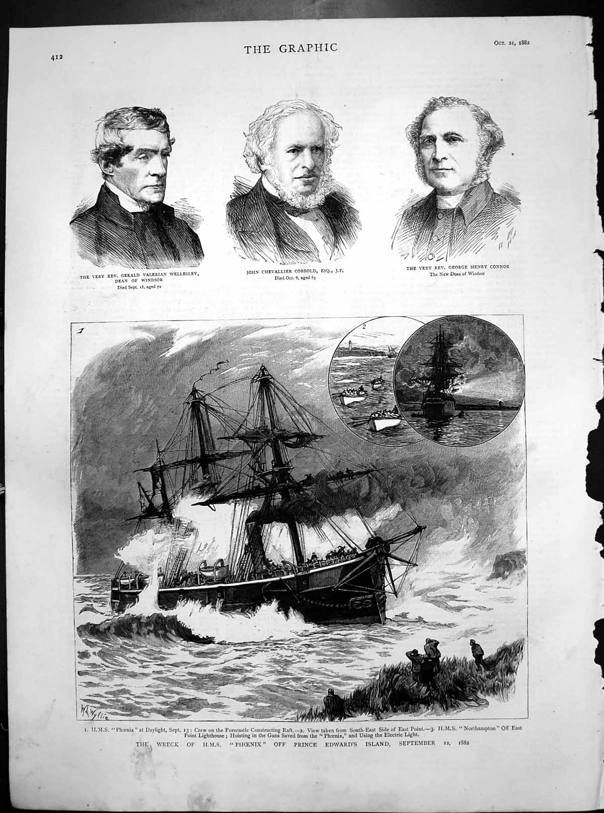 Antique Old Print Wreck Hms Phoenix Prince Edward Islands Rev G Connor 1882