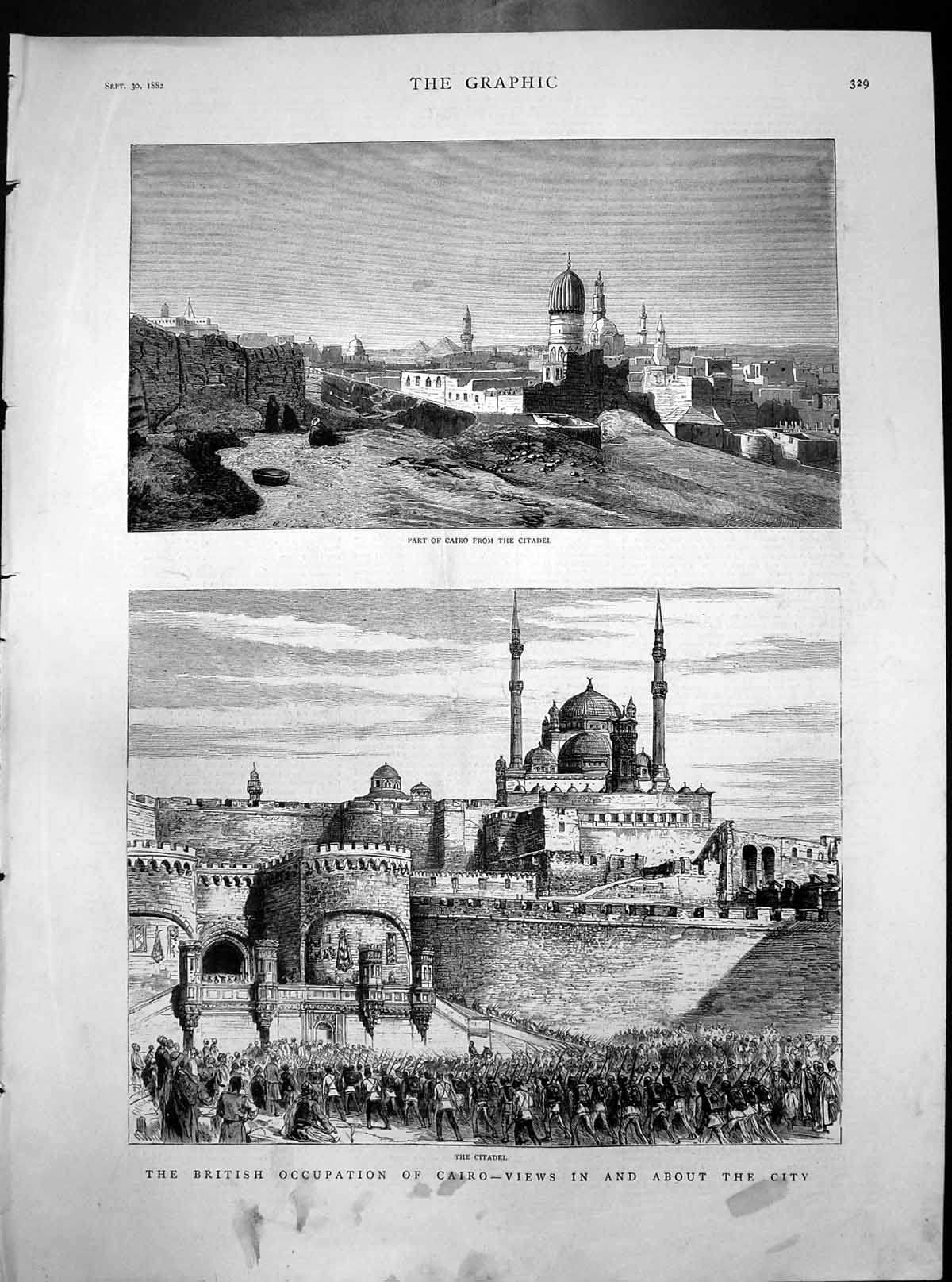 Old Antique Print British Occupation Cairo View Cairo From Citadel 1882 19th