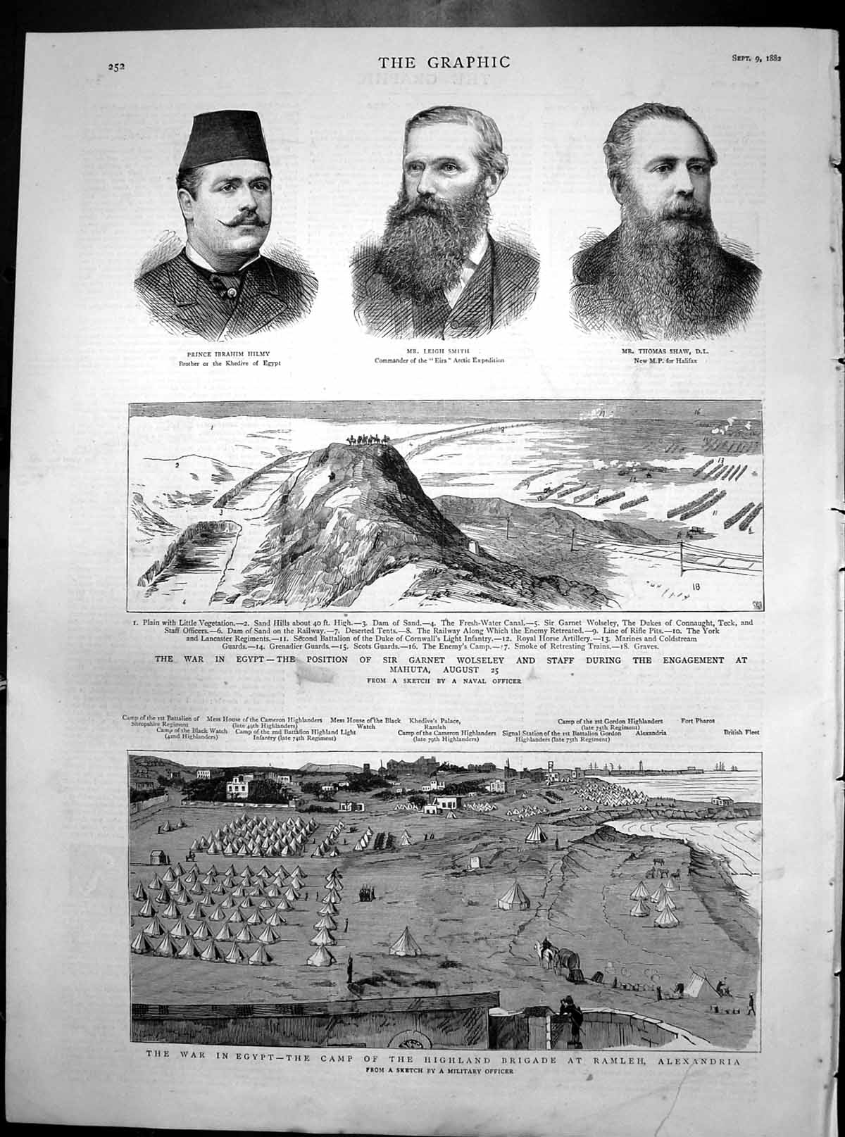 Antique Old Print War Egypt Camp Highland Brigade Garnet Wolseley Mahuta 1882