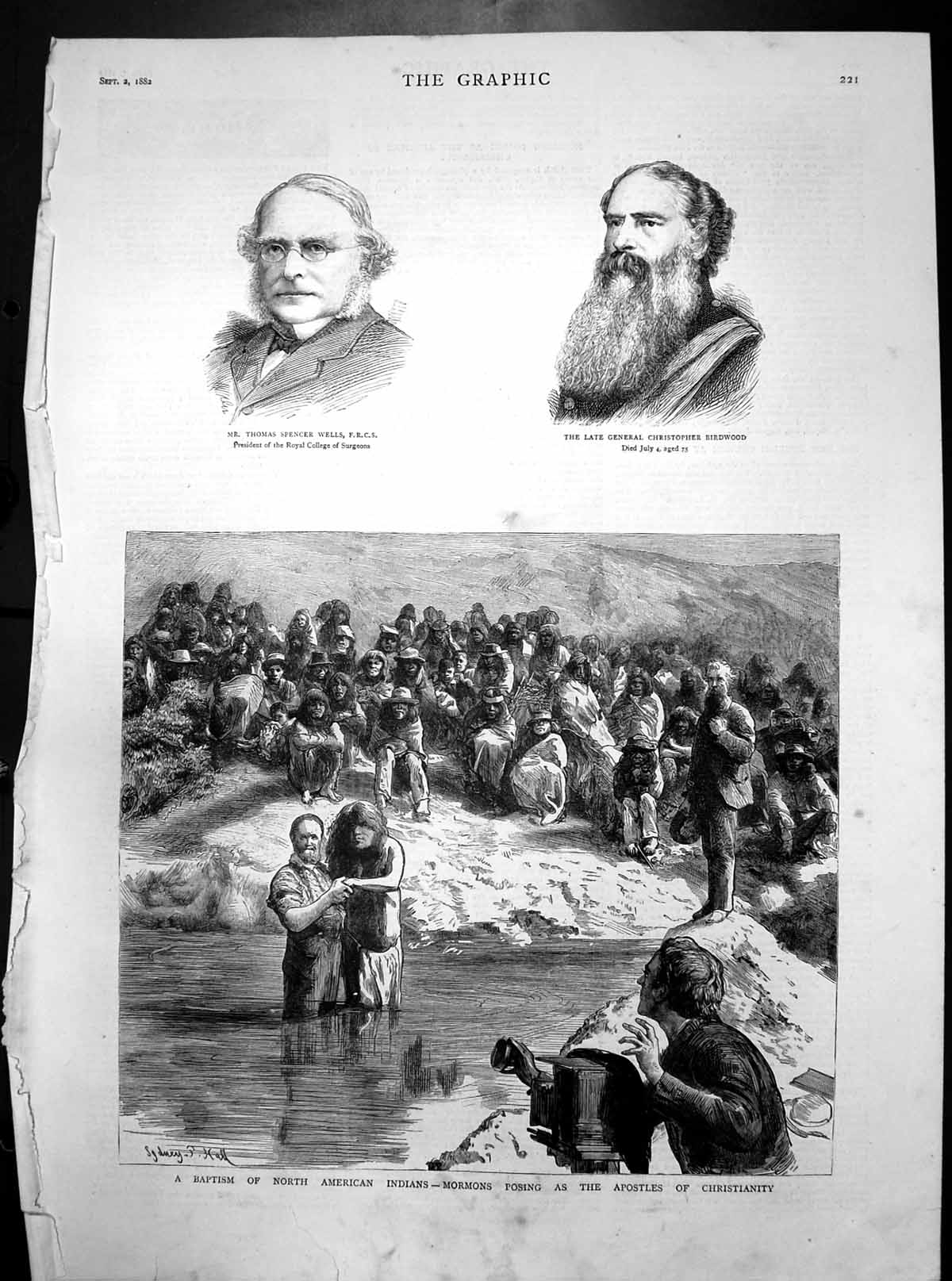 Antique Old Print Baptism North American Indians Mormons Thomas Wells 1882 19th
