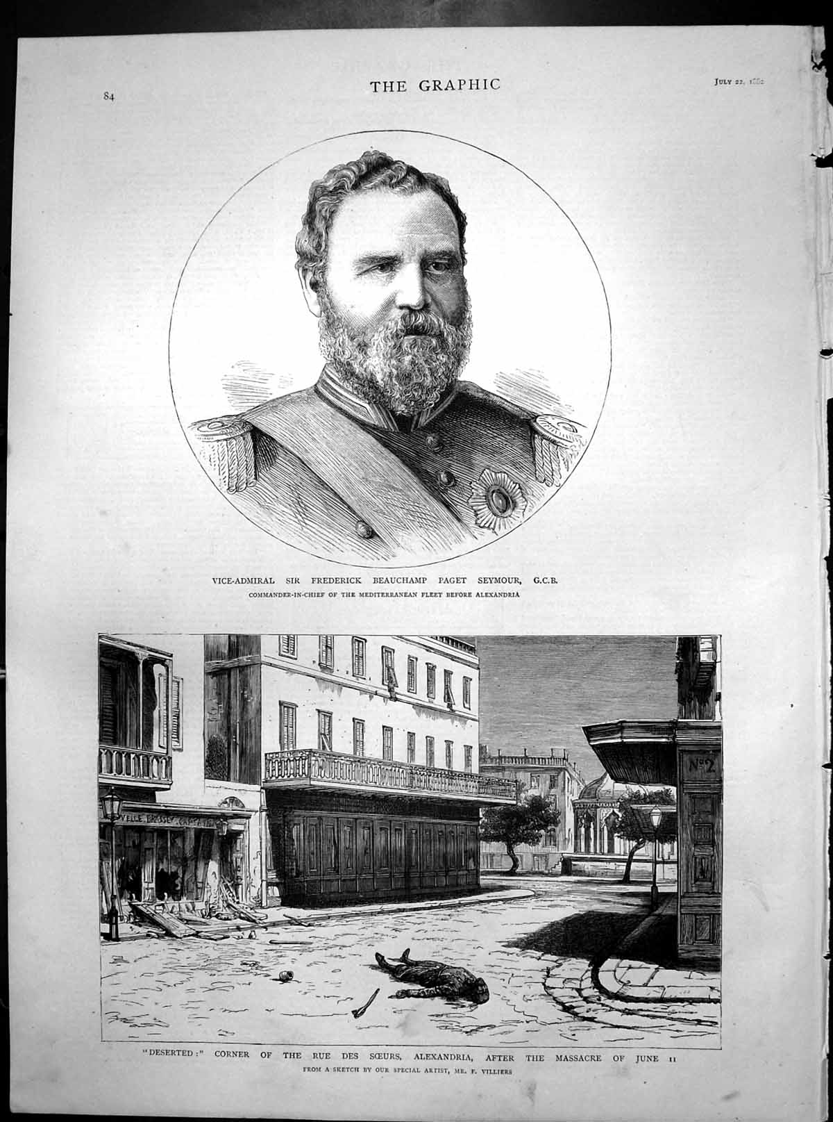 Old Print Rue Des Soeurs Alexandria After Massacre Frederick Seymour 1882 19th