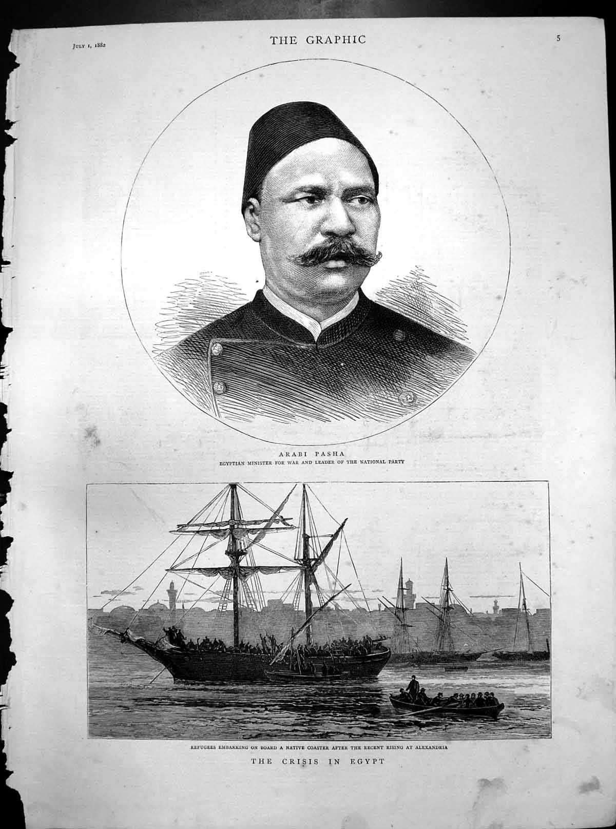 Old Crisis Egypt Refugees Native Coaster Arabi Pasha Minister War1882 Victorian