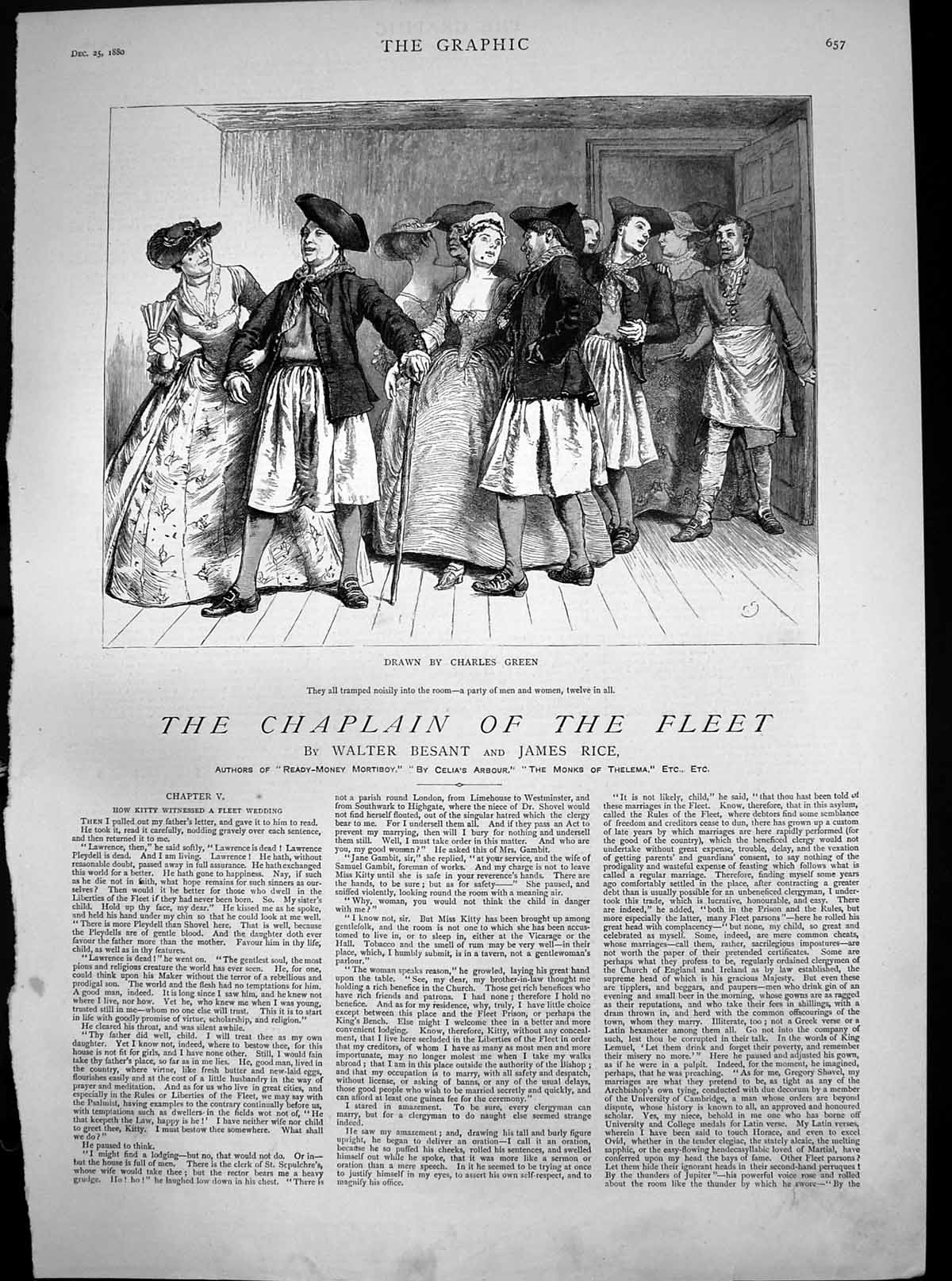 Old Print Chaplain Fleet Charles Green Party Men Women Noisily Room 1882 19th