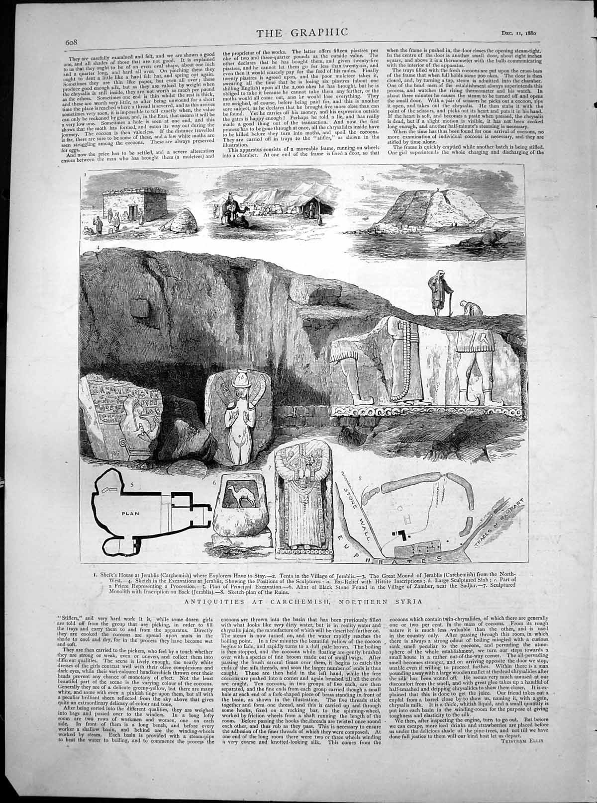 Old Print Antiquities Carchemish Northern Syria Excavations Jerablis 1880 19th