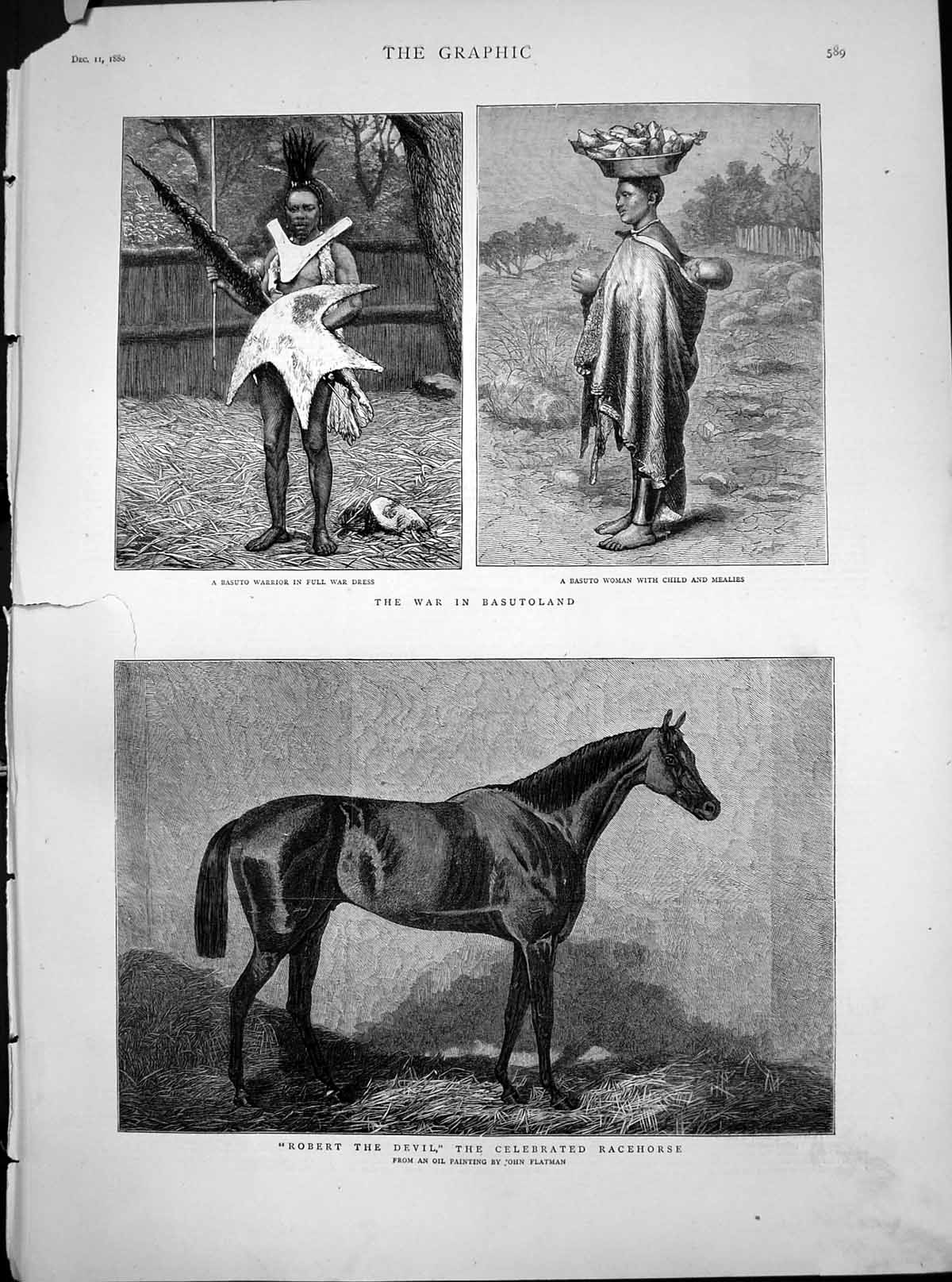 Old Antique Print Robert Devil Racehorse War Basutoland Woman Child 1880 19th