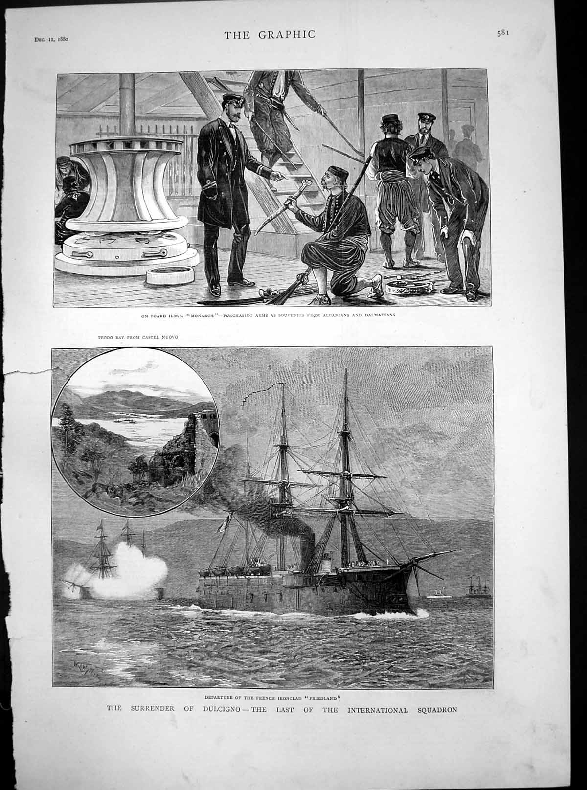 Antique Print Surrender Dulcigno French Ironclad Friedland Hms Monarch1880 19th