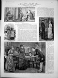 Antique Old Print Little Tu'Penny Ek Johnson Man Draws Plans Stung Bee 1886