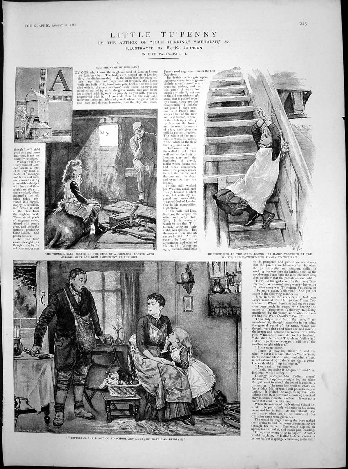 Antique Old Print Little Tu'Penny Ek Johnson Meller Tied Bound Girl Rail 1886