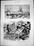 Original Old Antique Print Kantarah Suez Canal Relaxing German Beer Garden 1886