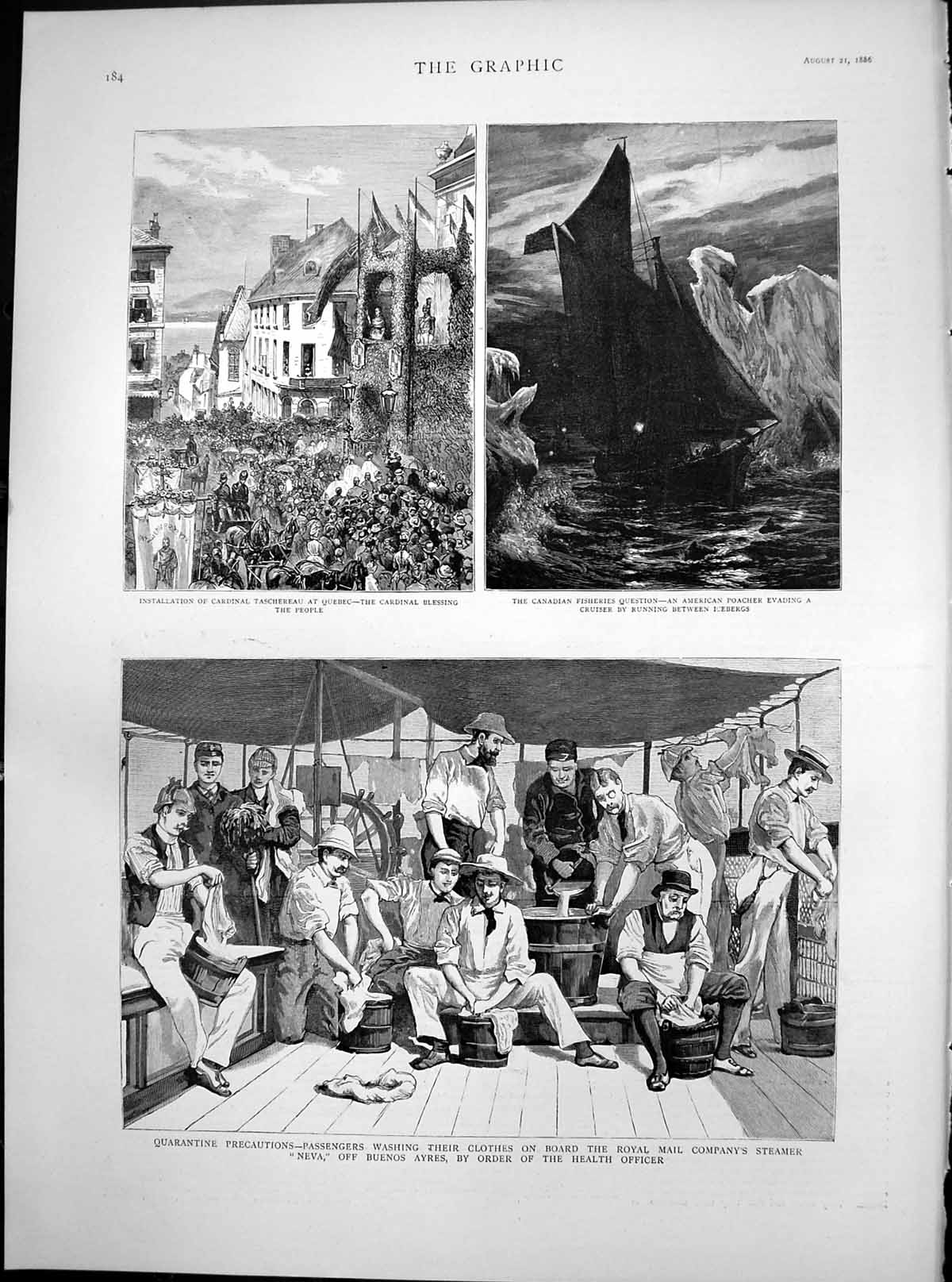 Antique Print Installation Cardinal Taschereau Quebec Quarantine Neva 1886 19th