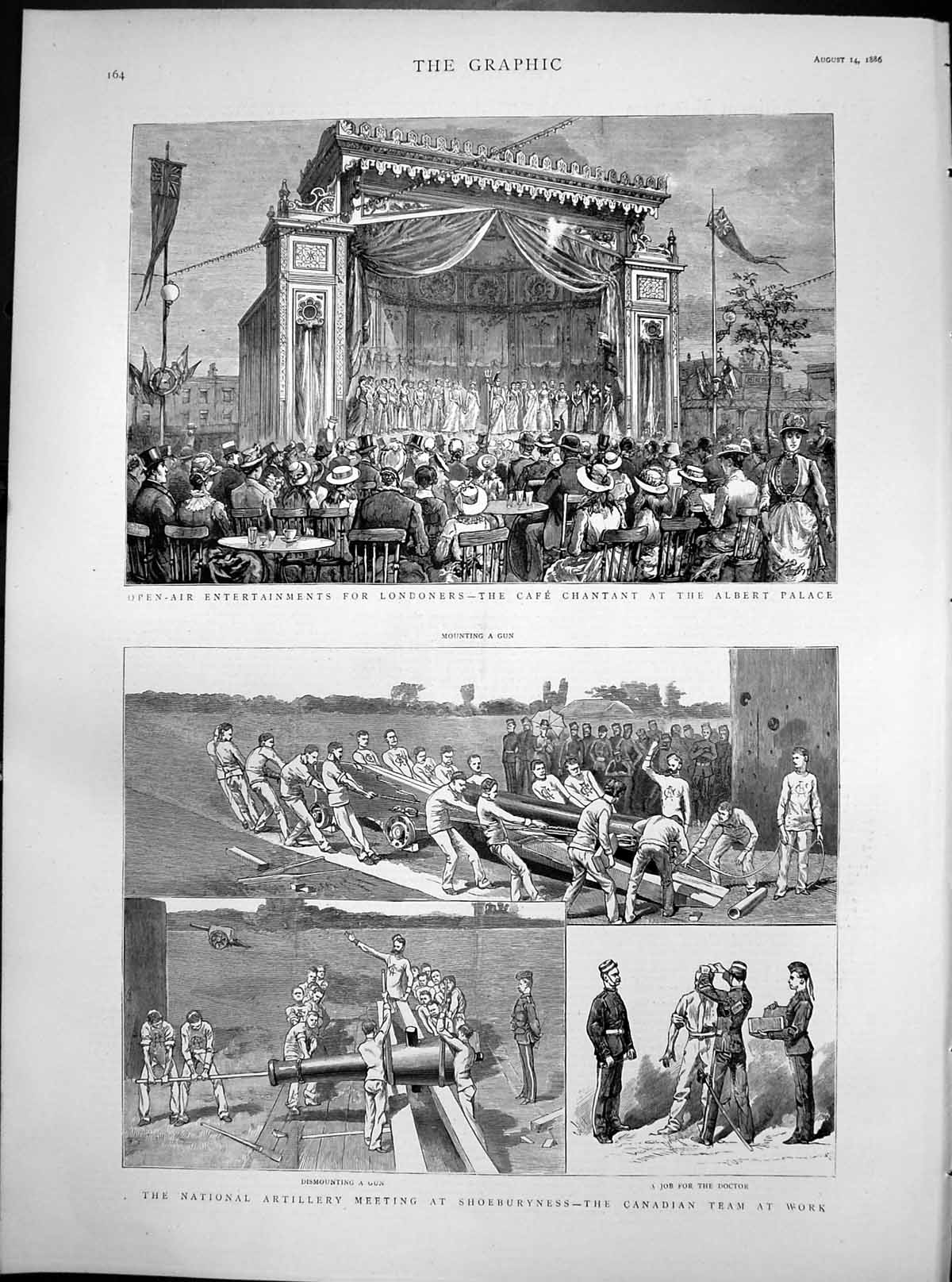 Old Print Cafe Chantant Albert Palace National Artillery Shoeburyness1886 19th