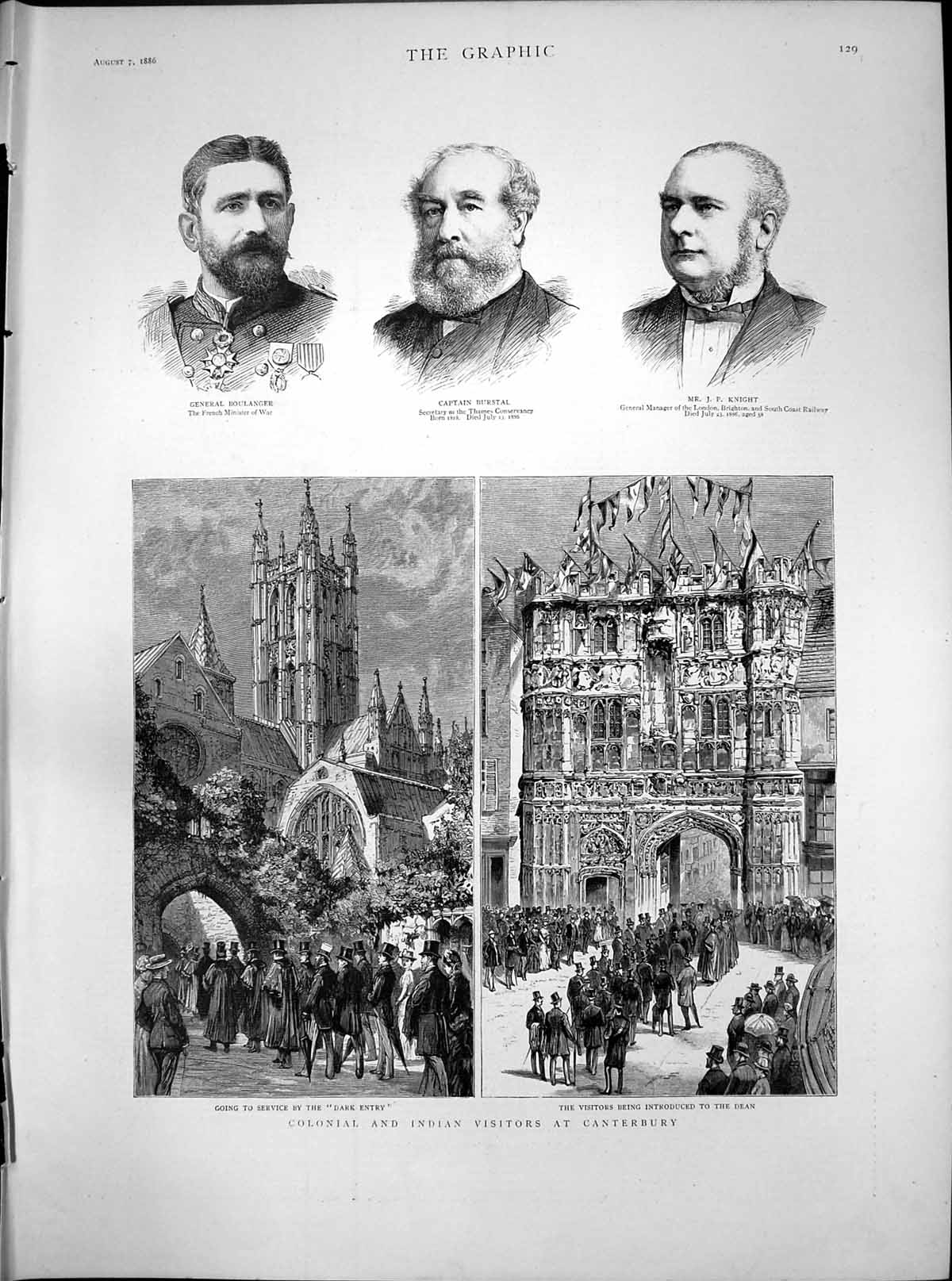 Old Print Colonial Indian Visitors Canterbury Gen Boulanger J Knight 1886 19th