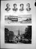 Antique Print Yacht Pearl Cambridge Maths Tripos English Church Berlin 1886