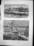 Old Antique Print Colours Worcester Regiment Holloway College Women 1886 19th